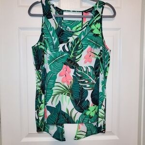 Express Tropical Print Floral Sleeveless Blouse with Cutout back M